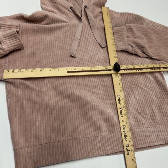 Abercrombie & Fitch Hoodie Womens Medium Pink Ribbed Velour Pullover Sweater - Picture 6 of 8